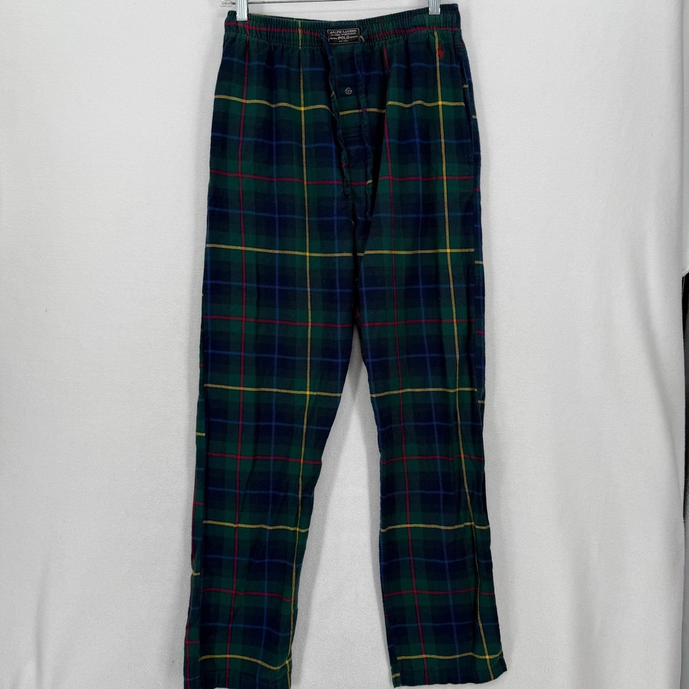 Polo Ralph Lauren Mens‎ Pajama Pants Green Plaid Flannel Cotton Sleepwear Small